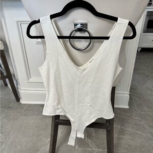 Timing White V-Neck Bodysuit Tank Top